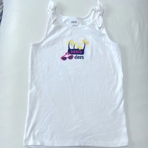 NWOT Gymboree white sleeveless shirt. Palm trees and sunglasses “beach days”